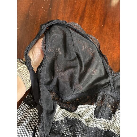 Womens Silk Babydoll Mini Slip Dress XL Black Lace Houndstooth Print Fairy Goth - Picture 8 of 8